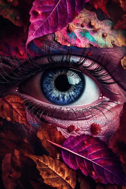 Eyes sparkled with the vibrant colors of autumn leaves Generative AI