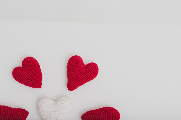 Fabric hearts on a white background