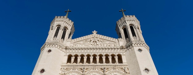 Facade of the famous Notredamedefourviere basilica in Lyon