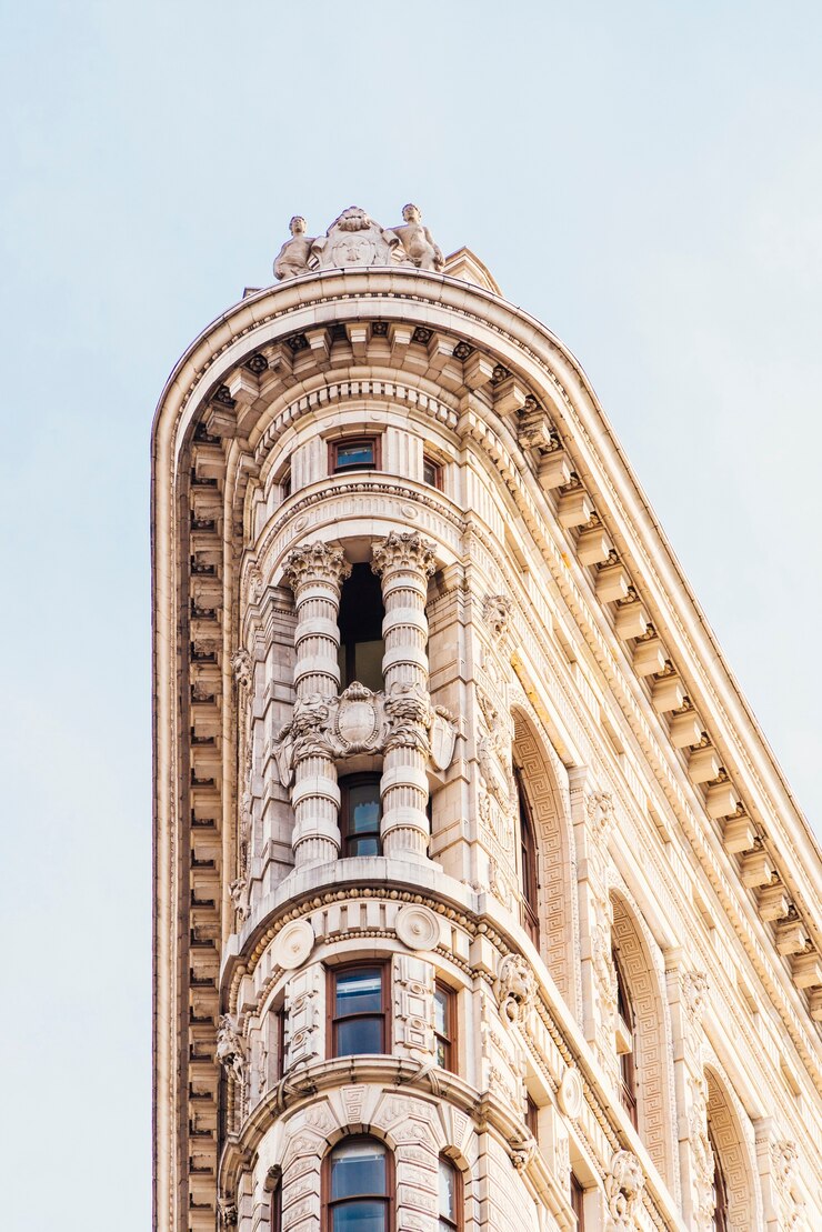 Free Photo facade of old building with sculptures