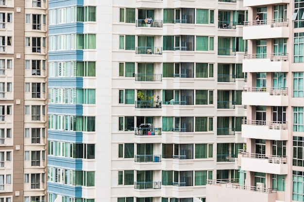 Facades of skyscrapers in different colors