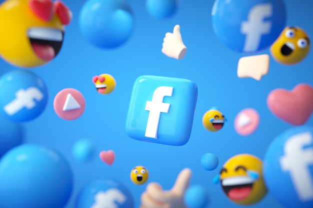 Facebook application background with emoji and floating objects