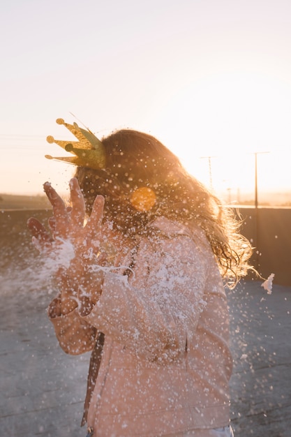 Faceless girl stopping foam