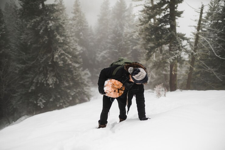 Free Photo faceless man carrying firewood