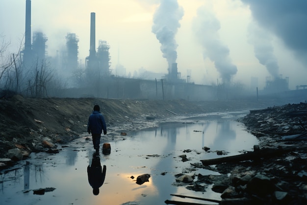 무료 사진 co2 오염을 생산하는 공장