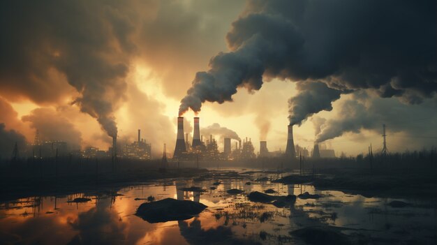 Free photo factory producing co2 pollution