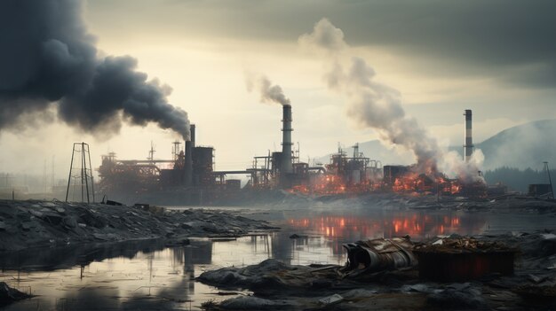 Free photo factory producing co2 pollution