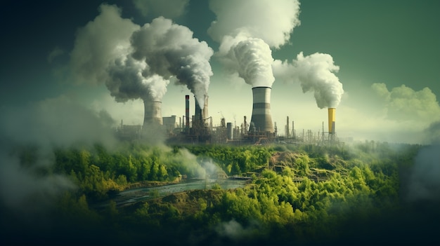 CO2 오염을 생산하는 공장