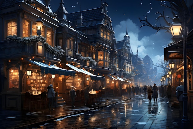 Free photo fairy tale cinematic night street background