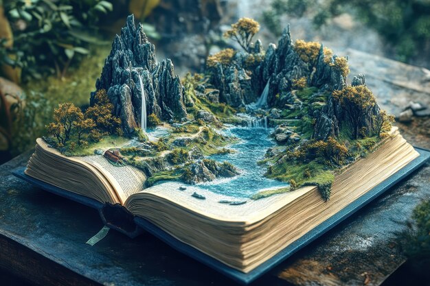 fairytale scene coming out of a book