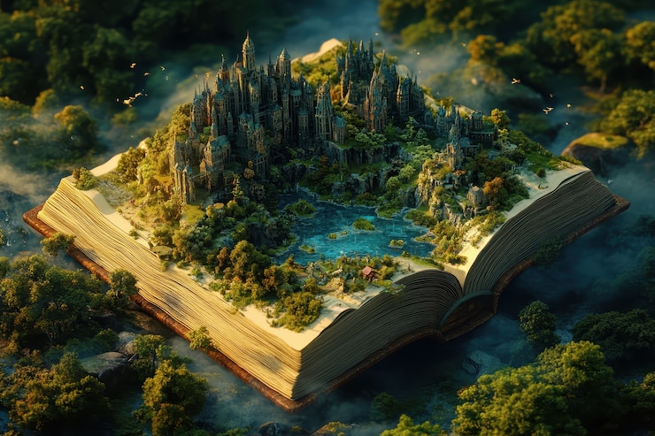 Бесплатный Фотография сцена из сказки, выходящая из книги.