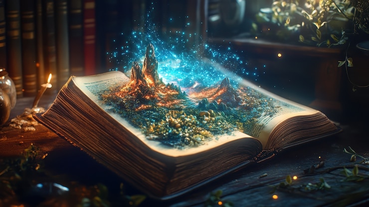 Бесплатный Фотография сцена из сказки, выходящая из книги.