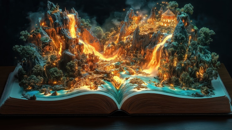 Бесплатный Фотография сцена из сказки, выходящая из книги.