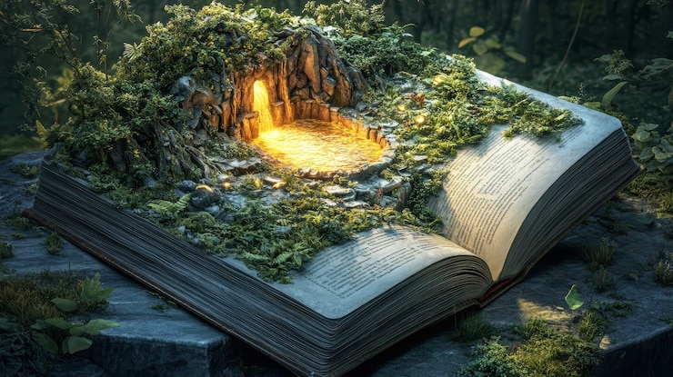 Бесплатный Фотография сцена из сказки, выходящая из книги.