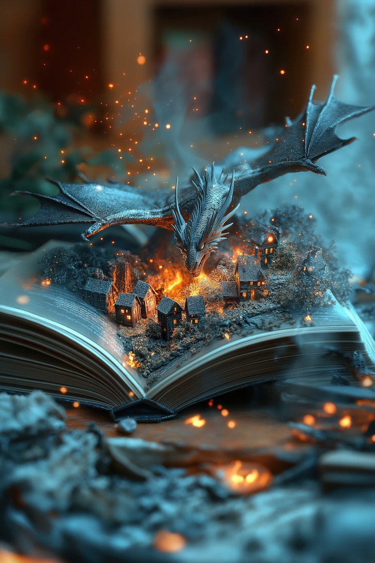 Бесплатный Фотография сцена из сказки, выходящая из книги.