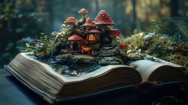 Сцена из сказки, выходящая из книги.