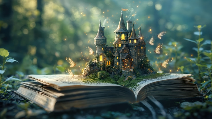 Free Photo fairytale scene coming out of a book