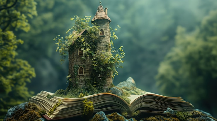 Free Photo fairytale scene coming out of a book