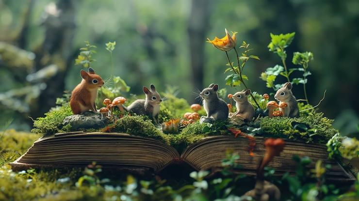 Free Photo fairytale scene coming out of a book