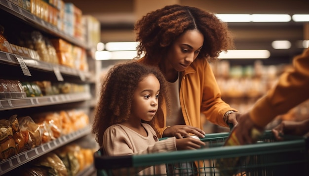 Free photo family bonding while shopping for groceries together generative ai