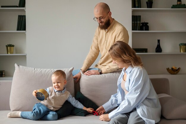 Family celebrating kid in his first years of life