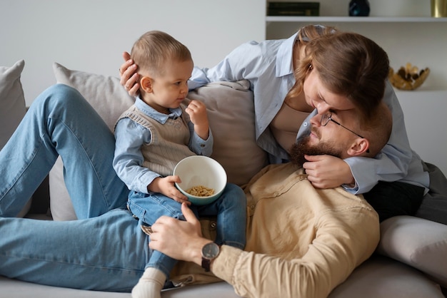 Free photo family celebrating kid in his first years of life