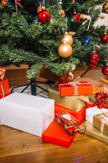 Family christmas scene with presents