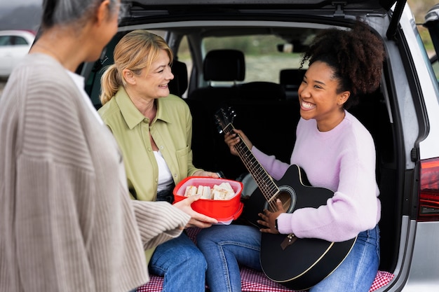 Family enjoying a stop on their road trip