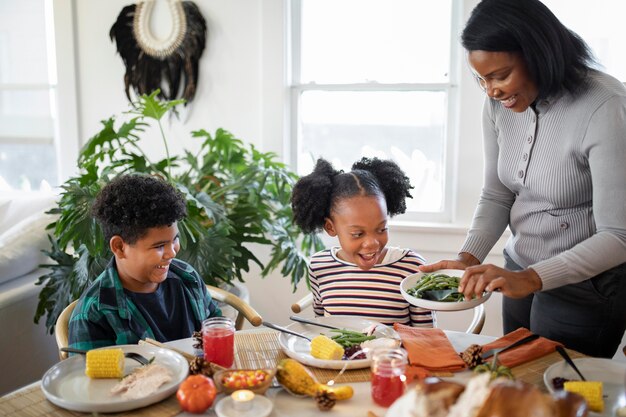 Family enjoying the thanksgiving day dinner