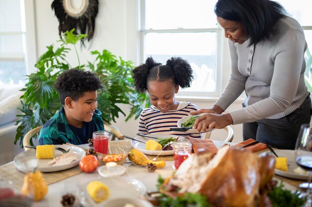 Family enjoying the thanksgiving day dinner