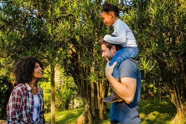 Family in forest