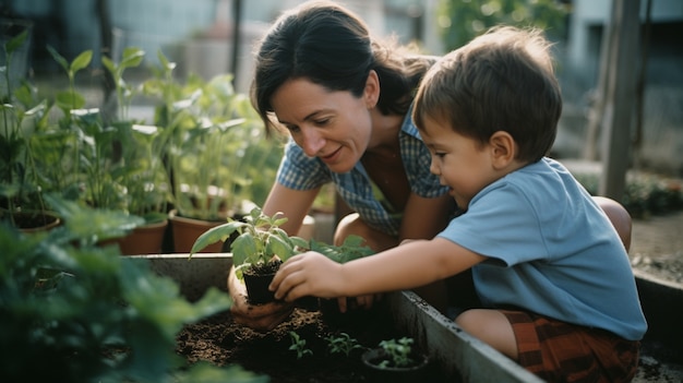 Free photo family in the garden planting vegetation together