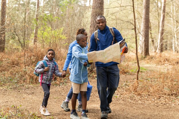 Family going to an adventure together