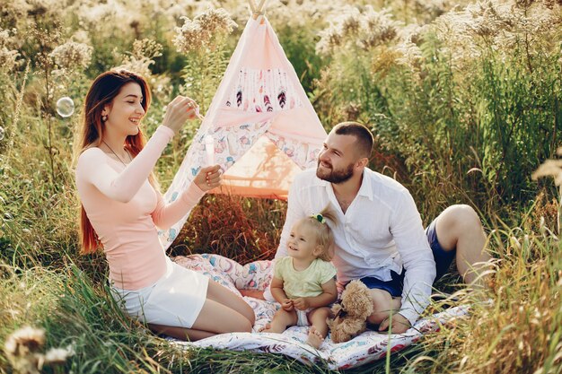 Family have fun in a park