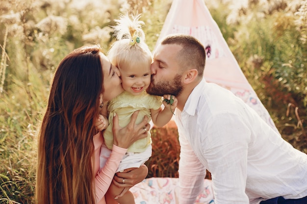 Family have fun in a park