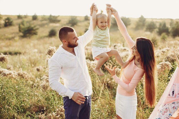 Family have fun in a park