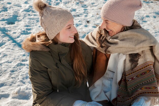 Family having fun in winter time