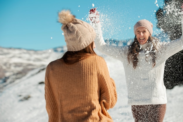 Family having fun in winter time