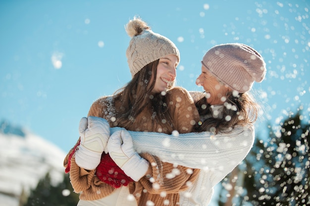 Family having fun in winter time