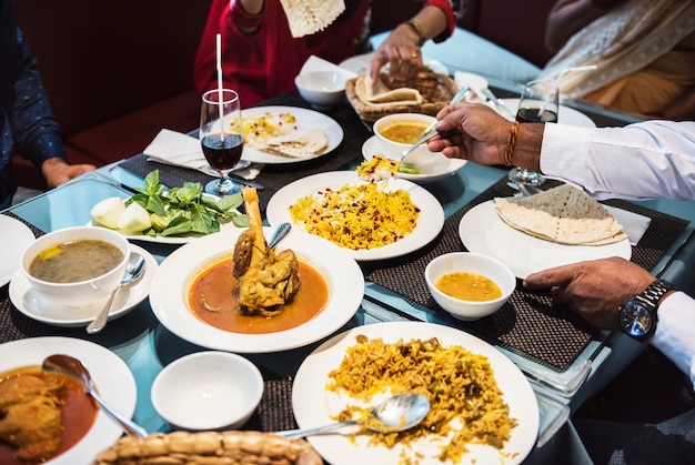 Family having Indian food