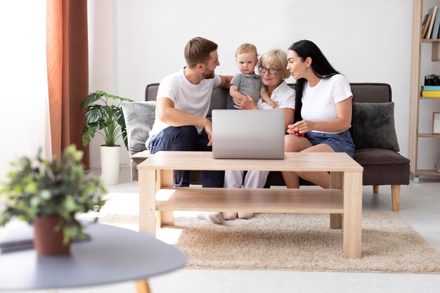 Family having a video call at home