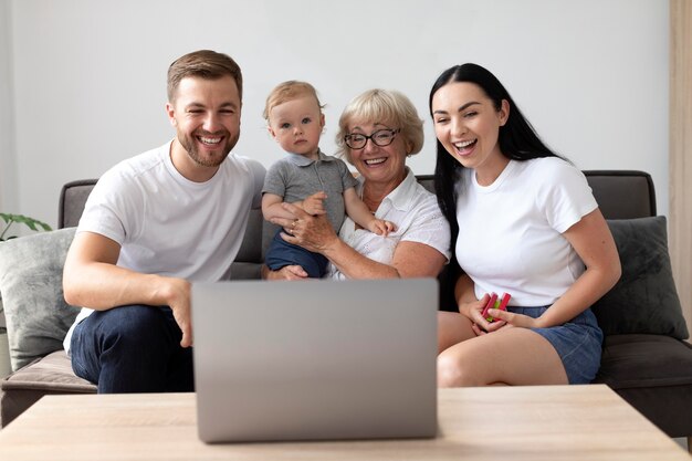 Family having a video call at home