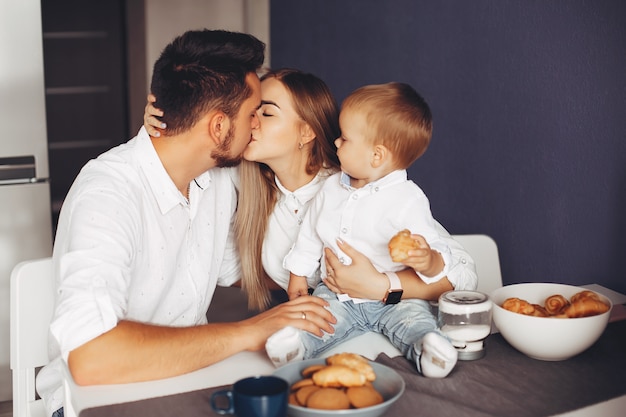 Family in a kitchen