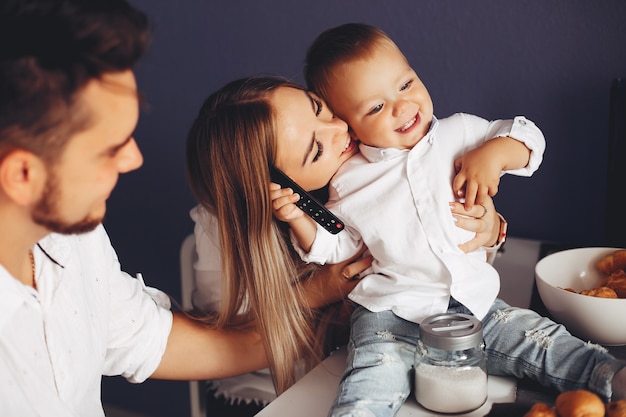 Family in a kitchen