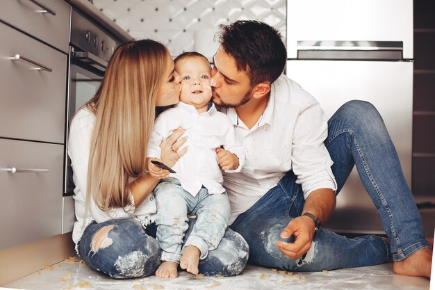 Family in a kitchen