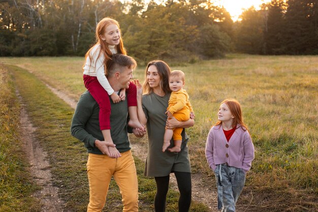 Family lifestyle outdoors in autumn time