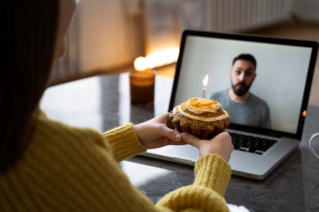 Family members talking over video call