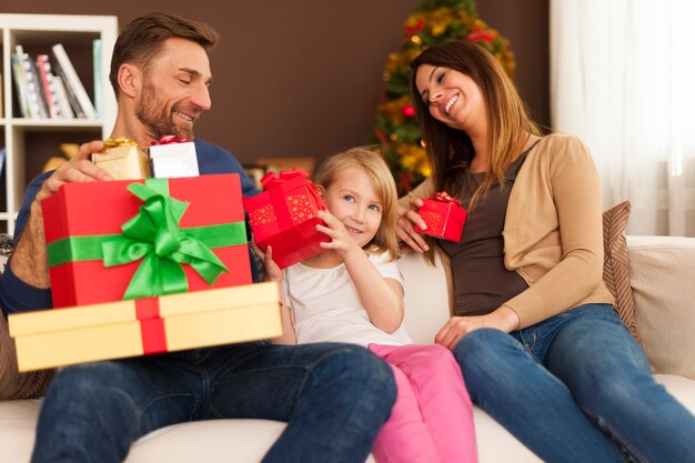 Family moment in christmas morning