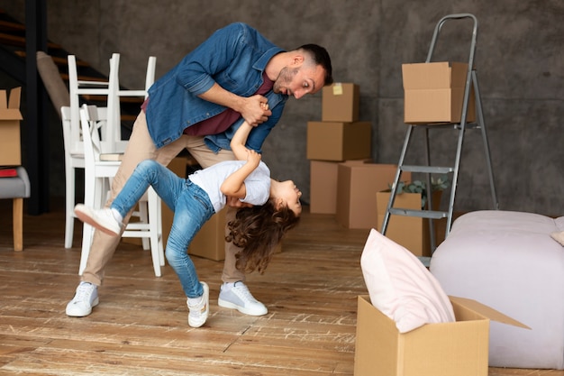 Family moving in a new home