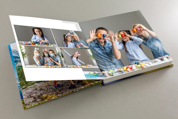 Free photo family photobook about easter. easter card with love.